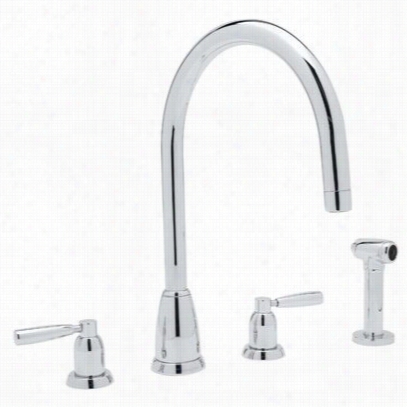 Rohl U.4891sl-pac-2 Contemporary 4 Hole "quot;c"" Spout Kitchen Faucet With Side Psray In Polished Chhrome