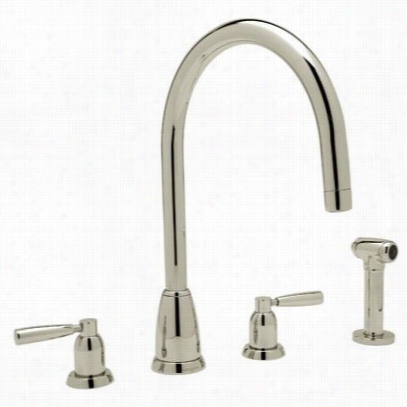 Rohl U.4891sl-stn-2  Contemporary 4 Hole ""c"" Spout Kitcheen Faucet With Side S Commune With God In Satin Nickel