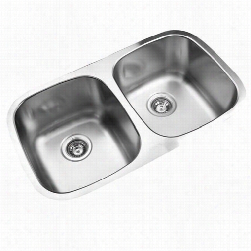 Ukinox D345.50.50.9 30"" X 18"" 50/50 Double Basin Stainlesss Steel Undermount Kitchen Sink