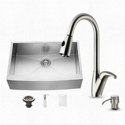 Vigo Vg15004 Farmhousw Kitchens Ink, Faucet And Dispenser In Stainess Steel With 15-7/8""h Spout