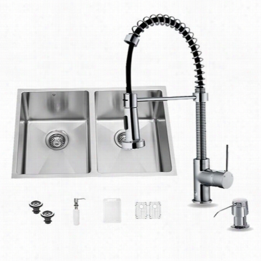 Vigo Vg 15051 Undermount Staonless Steel Kitchen Sink With Faucet, Grdi, Two Strainers And Dispenser