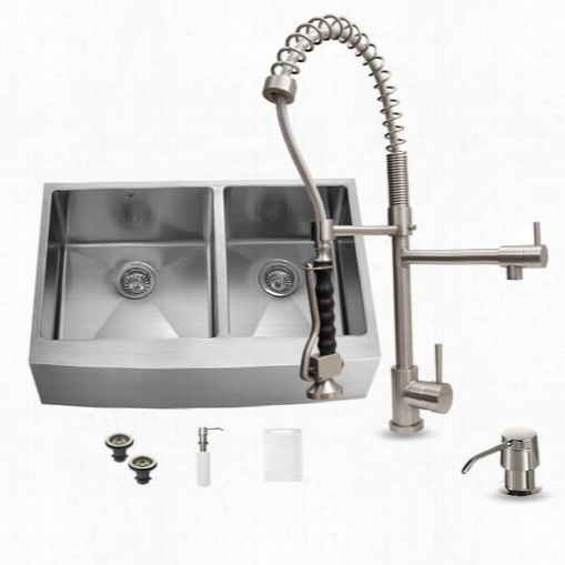 Vigo Vg15107 Famhouse Stainless Sreel Kitchen Sink Wit Faucet, Two Sstrainers And D Ispenser