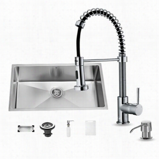 Vigo Vg15112 Farmhouse Stainless  Steel Kitchen Sink With Fauccet, Colander, Strainer And Dispenser