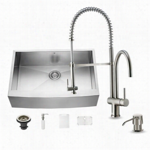 Vigo Vg15125  All In One 33quot;" Farmhouse Stainless Steel Kitchen Sink A Nd Vg02006st Faucet Set