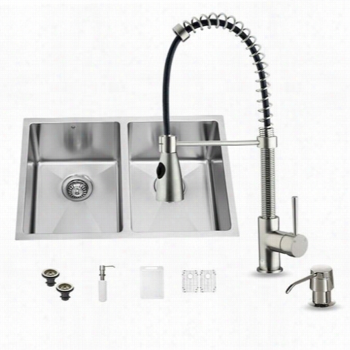 Vigo Vg15187 Altogether In One 29quot;" Undermount Stainless Knife Double Hollow Kitcheen Sink And Faucet Et