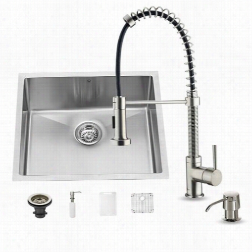 Vigo Vg152 17 All  In One 23"" Ujdermount Stainllsss Steel Ki Thcen Isnk And Faucet Set