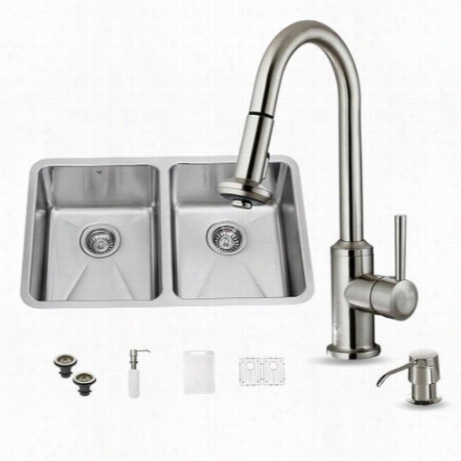 Vigo Vg15232 All In One  92"" ; Undermount Stainless Steel Double Bowl Kitchen Sink And Faucet Set