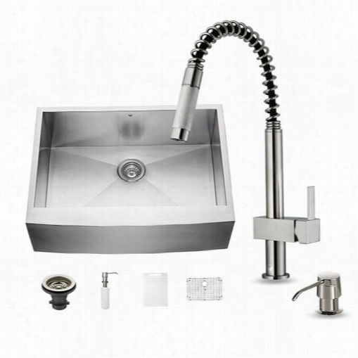 Vigo Vg15241 Altogether In The Same 30&qupt;" Farmhouse Stainless Steel Kitchen Sink And Faucet Set