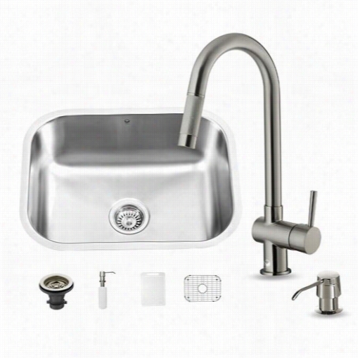 Vigo Vg15286 All In One 23&qu Ot;" Undermount Stainless Steel Kitchen Sink And Faucet Stake