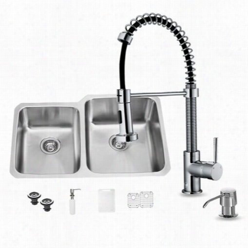 Vigo Vg15314 All In One 32"" Undermoint Stainleess Steel Kitchen Sink And Chrome Faucet Set