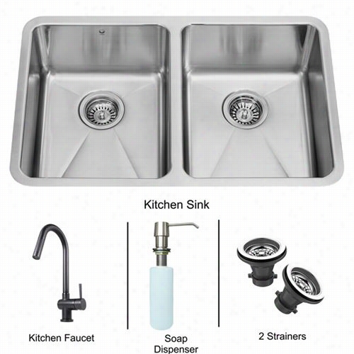 V1go Vg15361 29"" Undermount Stainlss Steel 16 Gauge Double Bowl Kitchen Sink And Matte Black Pull Down Kitchen Faucet