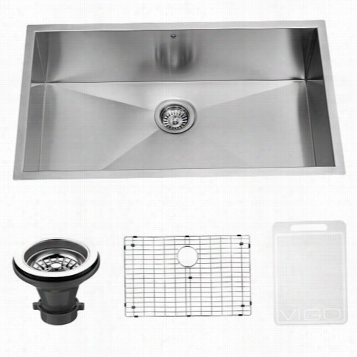 Vigo Vg3019bk1 30"" Undermunt Stainless Steel Kitchen Sink With Grid And Strainer