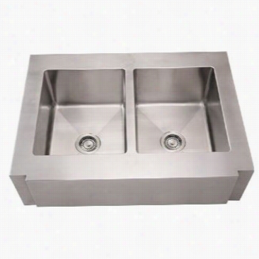 Whitehaus Whncmap3621eq Noah's 36"" Double Bowl Sink In Brushed Stainless Steel Witth Decorative Notched Front Apron