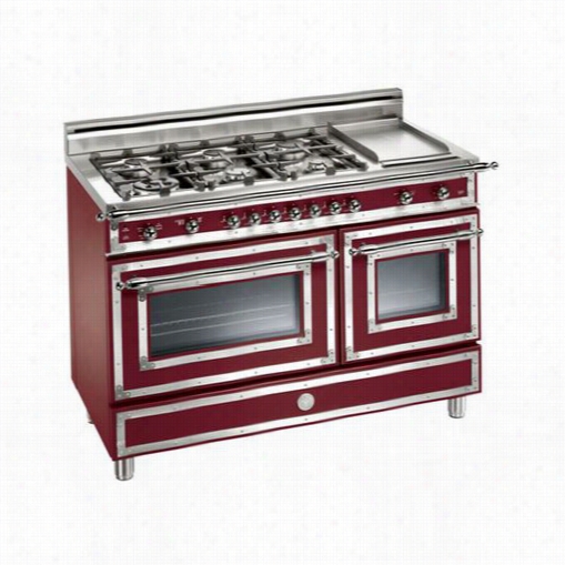 Bertazoni Her486ggasvi Heritage 48&quo;t" Gas Range In Matte Vino With 6 Brass Burners And Griddle