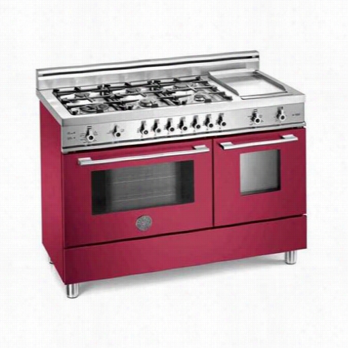 Bertazzoni Pro486gdfsvi Pro 48"" Dual Firing Self Clean Range In Vino With 6 Brass Burners And Griddle