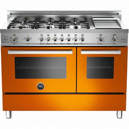 Bertazzoni Pro486ggasar Pro 48&quo;" Gas Range In Arancio Orange With 6 Brass Burners And Griddle