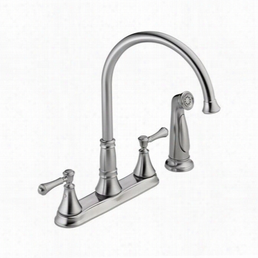 Delta 297lf-ar Cassiry Two Handle Kitchen Faucet Upon Sppray In Arctic Stainless