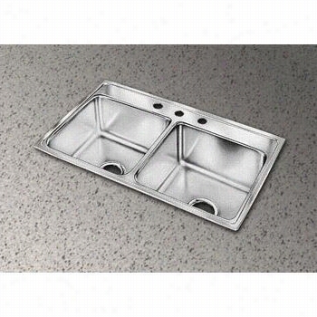 Elkay Dlr3319103 Lustertone 33"" Top Mount Double Bowl 3 Hole Stainless Steel Sink