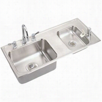 Elkay Drkad371755rc Lustertone 37-/4"" X1 7"" X 5-1/2&uot;" Double Bow L Top Mountt Sink And Faucet Kit