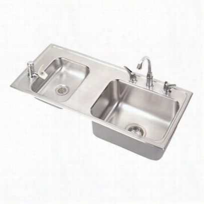 Elkay Drkadq371745lc 18 Gauge Stainless Steel 37-1/4"" X 17"" X 4-1/2& Quot;&quott; Double Bowl Top Mount Sink Ki With Left Smal Bowl