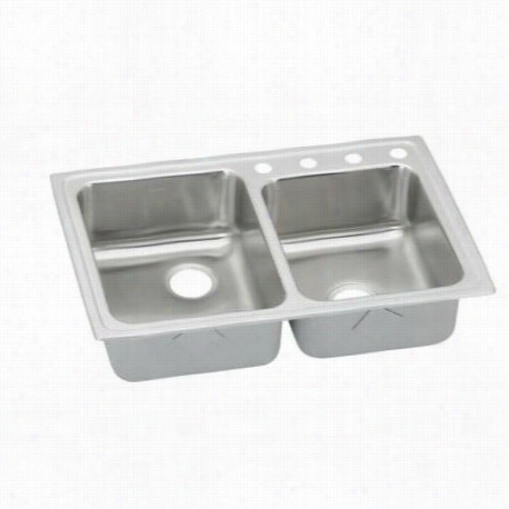 Elkay Lrad25055 Gourmet 25"" X 22""x5-1/2"" Stainless Steel Dluble Basin Kitchen Sink In Lustrous Highlighted Sat In