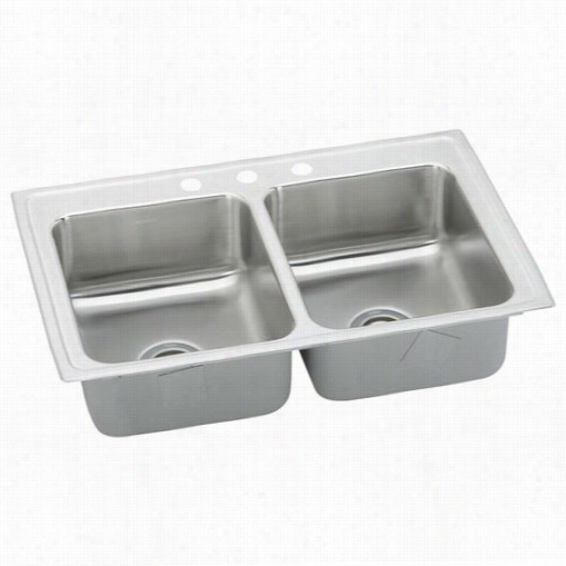 Elkay Lradq3321653 Lust Ertone 6-1/2"" Top Mount Double Obwl 3 Hold  Tainless Steel Sink