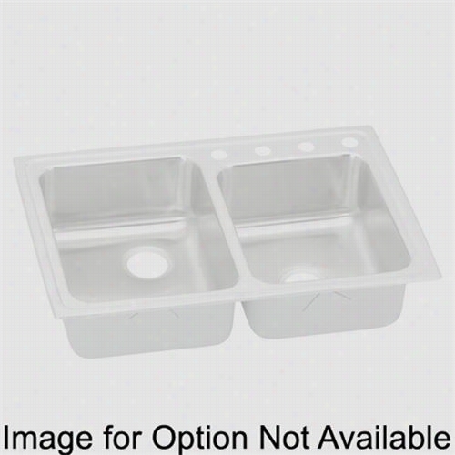 Elkay Lrq250s2 Lustertone 33"" Top Mount Double Bowl 2 Hole Stainless Steel Sink