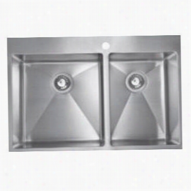 Fluid Fs-tdr3322(1-3-4)-3 Thin Line 33& Quot;" Top Mount Double Bowl Three Hole Kitchen Sink In Stainle5s Steel With Large Left Bowl