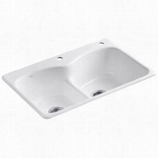 Kohler K-66626-2 Langlade Cast Iron 33"" Self Rimming Rectangular Smart Divide Lowreed Divider Double Equal Bsain Kitchen Sink With Unmarried Faucet Hole And Single