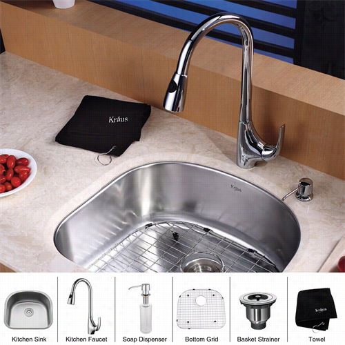 Kraus Kbu10k-pf1621-kssd30 23&q Uot;" Udnermont Single Bowl Stainless Steel Kitchen Sink With Kitchen Faucet And Soap Dispense