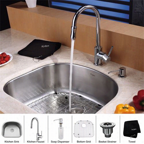 Kraus Kbu10-kpf1622-ksd30 23"" Undermount Single Bowl Stainless Harden Kitchen Sink With Kitchen Faucet And Soap Dispenser