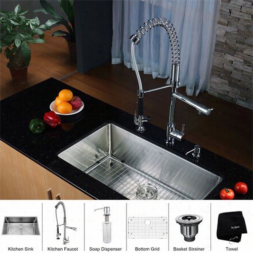 Kraus Khu100-32-kpf1602-ksd30 32"q&uot; Undermount Single Bowl Stainless Steel Kitchen Sink By The Side Of Kitchen Faucet And Soap Dispenser