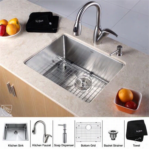 Kraus Khu101-23-kpf2121-sd20 Stainless Steel 23"" Underrmount Single Bowl Kitchen Sink With Kitchen Faucet And Soap Dispenser