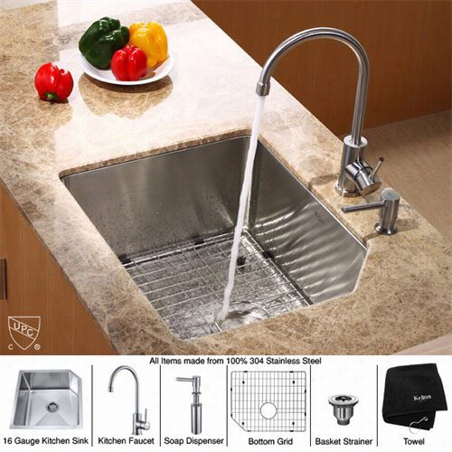 Kraus Khu121-23-kpf2160-sd20 23"" Under Get Upon Single Bowl Stainless Steel Kitchen Sink With Kitchen Faucet Anc Soap Dispense R