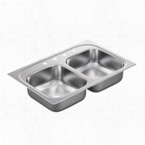 Moen G222174 2200 Series 33&quott;&quoot;l X 22""w X 6-1/2""d 4 Holes Drop In Double Basin  Kitchen Ssink With Center Drin