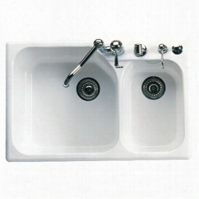 Rohl 6327-00 Allia Fireclay Double Bowl 4 Hle Kitchen Sink In White