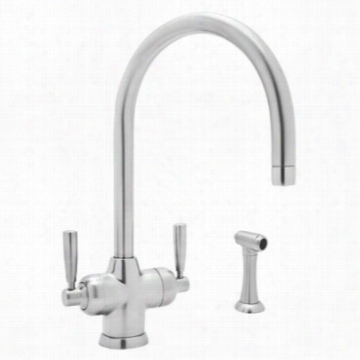 Rohl U.1535ls-apc-2 Contemporary Mias Two Lever Handle Kitchen Faucet In Polished Chrome With ""c"" Spout And Sidespray