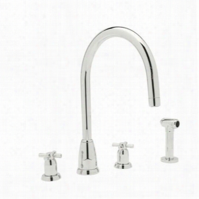 Rohl U .4890x-pn-2 Contemporary 4 Hole "&quuot;c"" Spout Kitchen Faucet With Sidespray In Polished Nickel