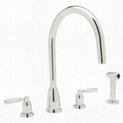 Rohl U.4891ls-pn-2 Cotnemporary 4 Hole "&qout;c"" Spout Kitchen Faucet With Side Spray In Polished Inckel