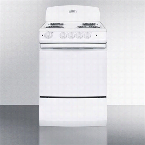 Summit Re241w 24&quo;t"w Electroc Range In White  With Coil Burnnsrs And Large 3 Cu.ft. Ovenn