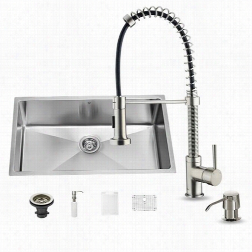 Vigo Vg15078 Undermojnt Stinless Steel Kitchen Sink Through  Faucet, Grid, Strainer And Dispenser