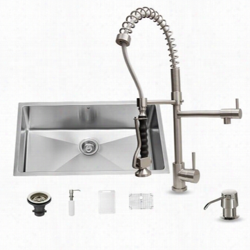 Vigo Vg15165 All In One 32" " Undermount Stainless Steel Kitchen Sink And Faucet Set