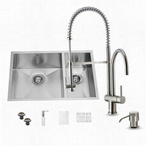 Vigo Vg15179 All In One 29&auot;" Undermount Staihless Steel Double Bowl Kitchen Sink And Faucet Set