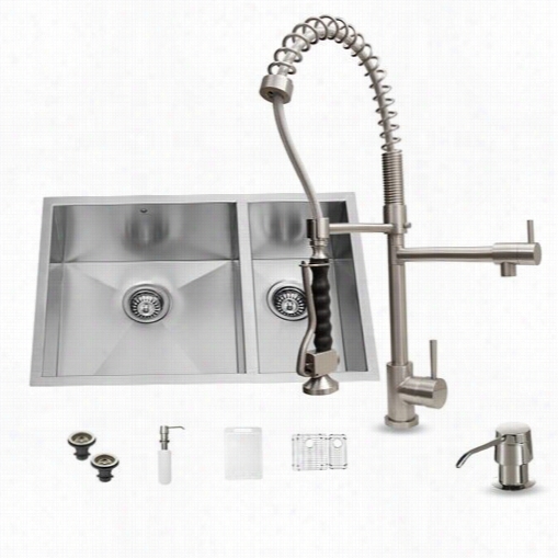 Vigo Vg15181 All In One 29"" Undermount Stainless Teel Douvle Bowl Kitchne Be Depressed And Faucet Set