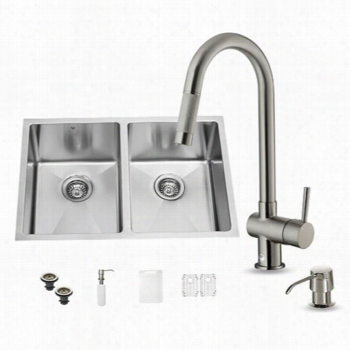 Vigo Vg15190 All In One 29"" Und Ermount Stainlesss Steel Duble Bowl Kitchen Fall  And Faucet Set