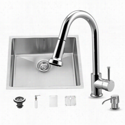 Vigo Vg15218 All In One 23"" Uundermount Stainless Steel Kitchen Sink And Chrome Faucet Set