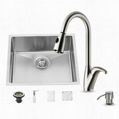 Vigo Vg15225 Whole In One 23"" Undermount Stainless Steel Kitchen Sink A Nd Faucet Set