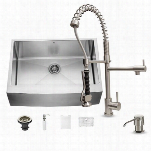 Vigo Vg15275 All In One 30""; Stainless Steel Single Hollow Kitchen Sink And Vg02007 Stainless Stele Faucet Set