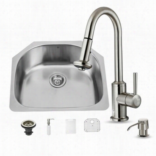 Vigo Vg15291 All In One 24"" Undermount Stainless Steel Kitdhen Sink And Faucet Set