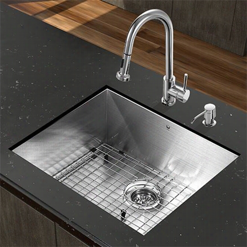 Vigo Vg15344 All In One 23"" Nudermount Stainl Ess Stee Kitchen  Sink And Chrome Faucet Set